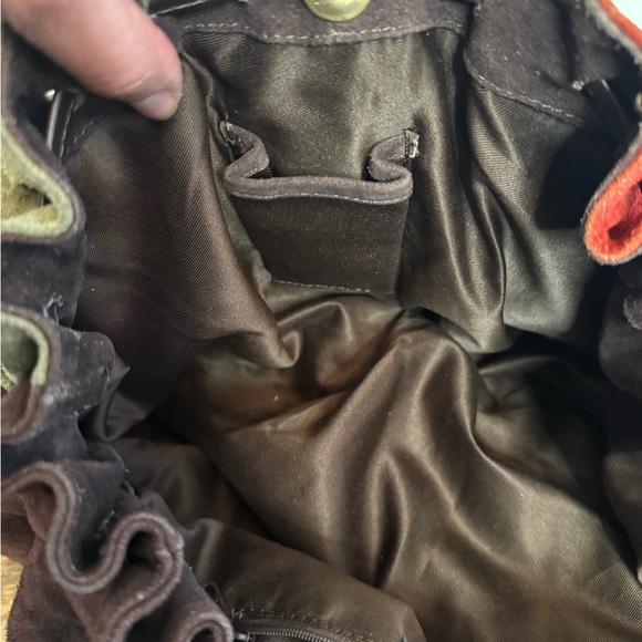 70's Retro Red Bohemian Style Suede Patchwork Leather Satchel Hobo Shoulder Bag - Picture 6 of 9